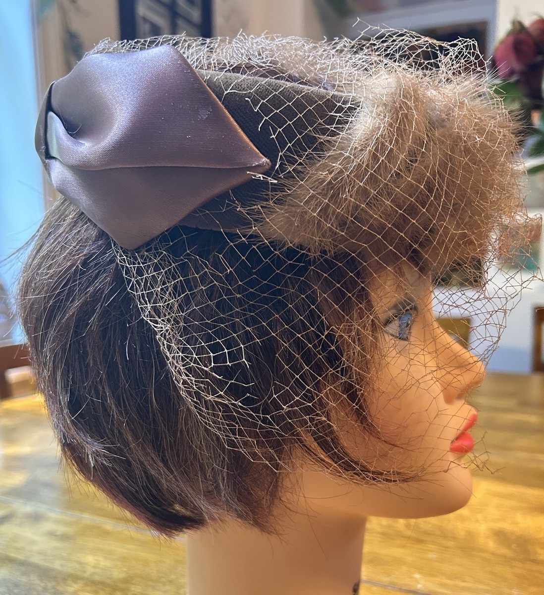 Vintage ladies headpiece hat bow Vintage Wool Felt Pillbox Hat Bow Fascinator Hat Wedding  main image 4