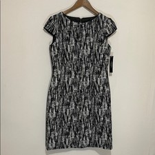 Tahari ASL Printed Black and White Women's Short Sleeve Sheath Dress 4