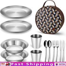 Portable Stainless Steel Camping Cookware Set W/ Cutlery Travel Case 13pcs New