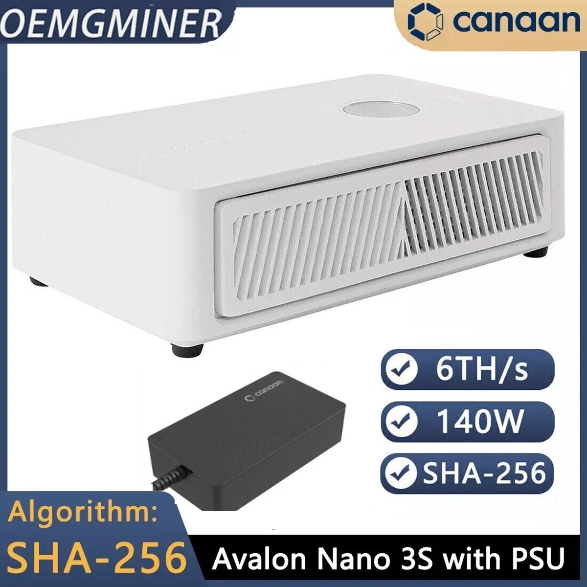 Canaan Avalon Nano 3S 6TH/s Bitcoin Miner White (with PSU) White