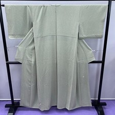Dull Green Silk-Trimmed Colorful Lined Kimono Used 156cm/66in long