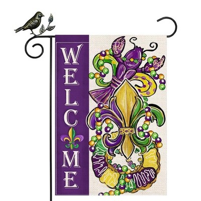GEEORY Mardi Gras Garden Flag 12.5 x 18 Inch, Fleur de Lis 12.5''x18'', Purple