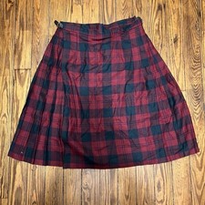 Edinburgh Woollen Mill Skirt Womens 20 Red Green Tartan Wool Kilt Pleated Wrap