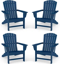 HDPE Adirondack Chair Set of 4, Oversized, Weather Resistant, Blue