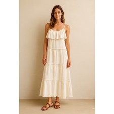 Show Me Your Mumu Ambrose Midi Dress Women's M Cream Ruffle Bridal Shower Boho