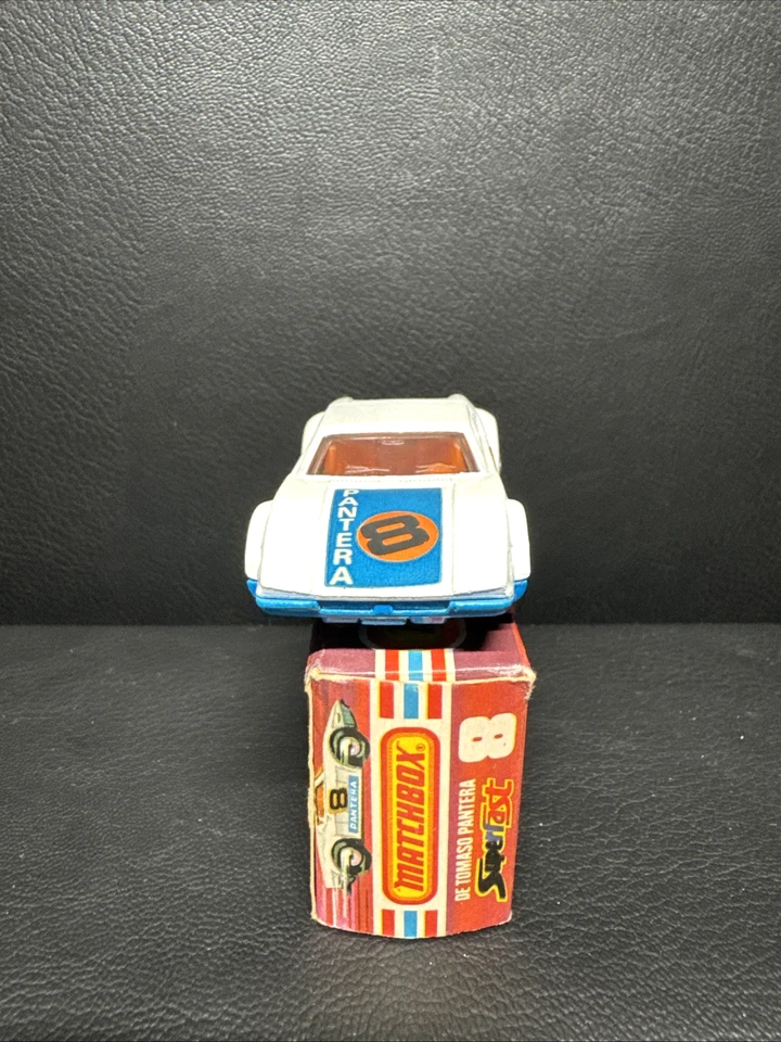 Винтажный спичечный коробок супербыстрая модель No 8 De Tomaso Pantera 1975 в коробке как новый белый - Изображение 2 из 4