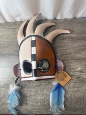 HOPI Pohaha Four Horn Kachina Leather Mask Native American Art Signed DAK