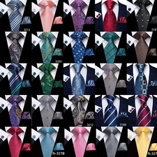 Mens Tie Striped Solid Paisley Necktie Hanky Cufflink Set Wedding Prom