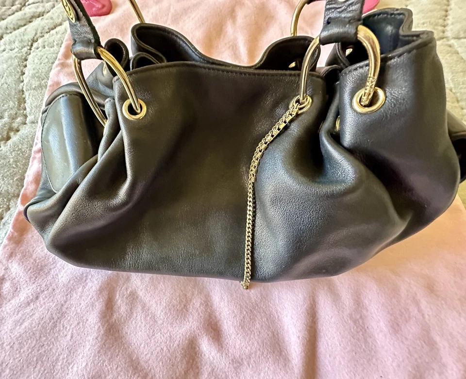 Authentic Juicy Couture Vintage Black Leather Double Pockets. Hobo Chic. - Image 2 of 4