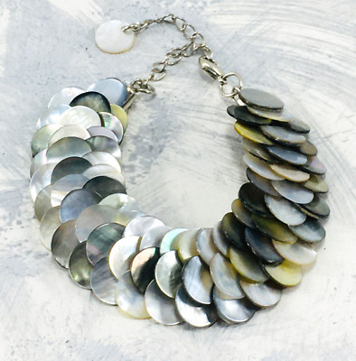 Iridescent Multicolor Mother of Pearl Mermaid Tail Fish Scale Pattern Bracelet