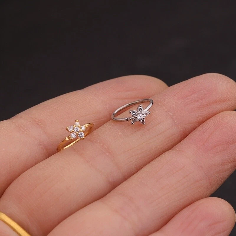 Anillo tabique nariz circonita cúbica 20G aro flor hélice tragus daith piercing joyería Foto 4 de 4