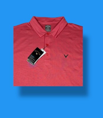 Callaway Mens Size XL Golf Performance Opti Dri Patterned Salmon Pink Polo Shirt
