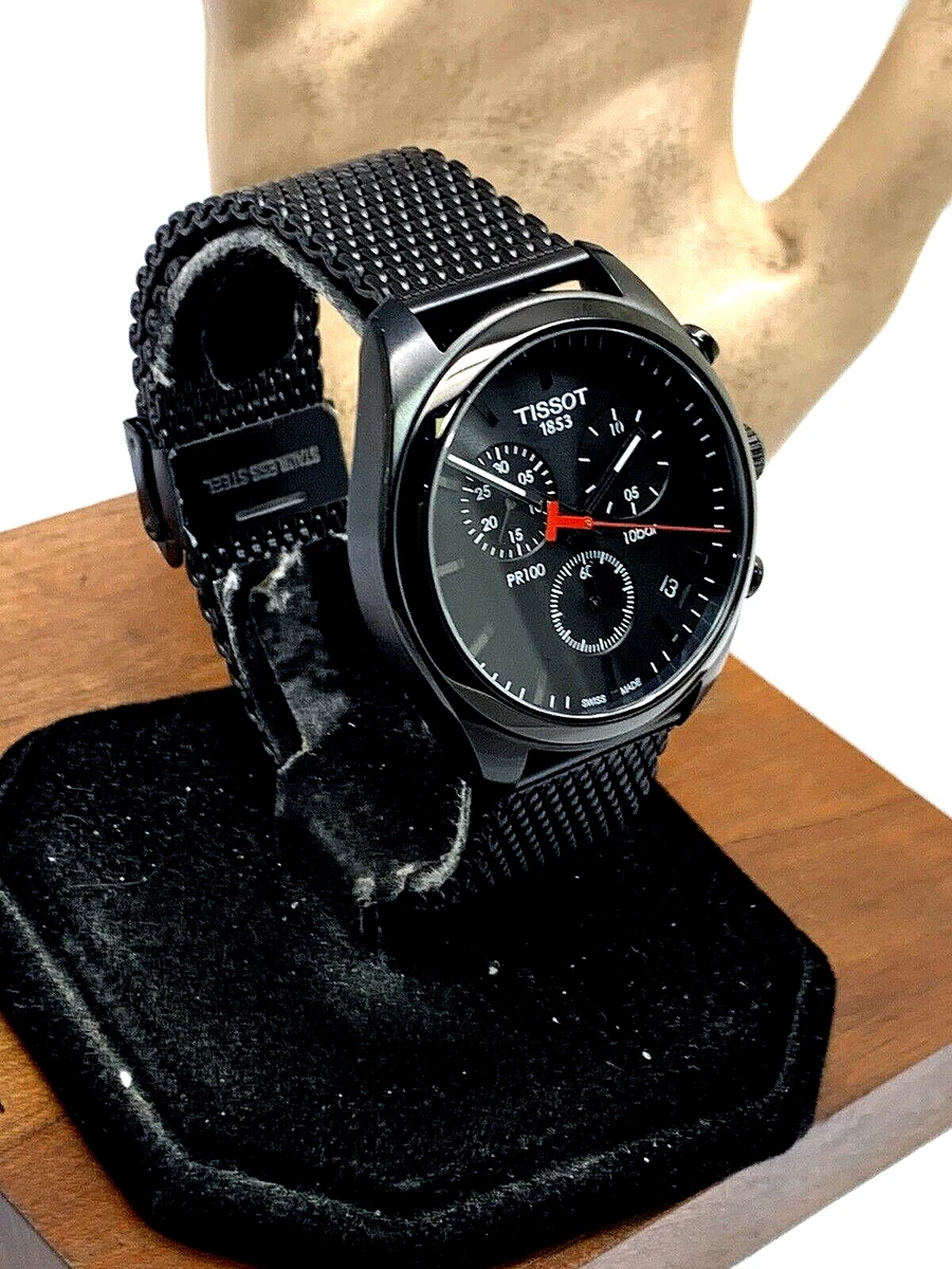 Tissot Mens Watch PR100 Swiss Quartz Chronograph Black Dial Steel T1014173305100