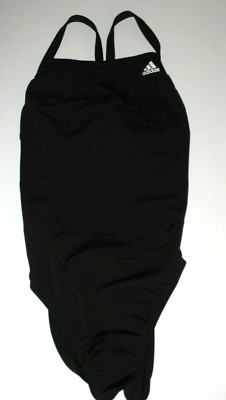ADIDAS Girl's 22 Black Solid Vortex Back Swimsuit 1 Pc Swim Team