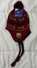 FC BARCELONA RED PERUVIAN BEANIE OFFICIAL SKULL CAP HAT WINTER SNOWFLAKES - NWT