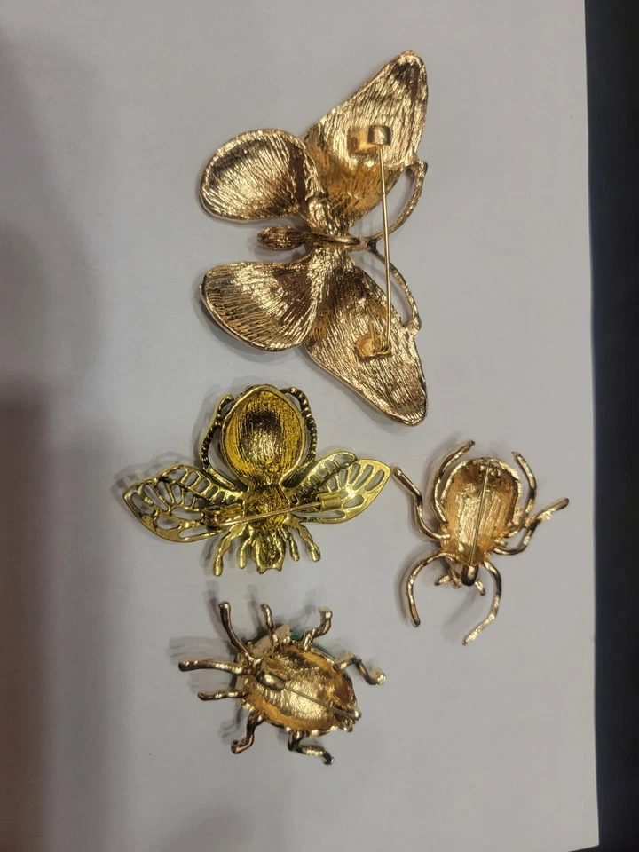 4pc Gorgeous Rhinestone Butterfly Queen Bee Enamel Beetles Brooch Pin Lot P171-2 - Image 3 of 4