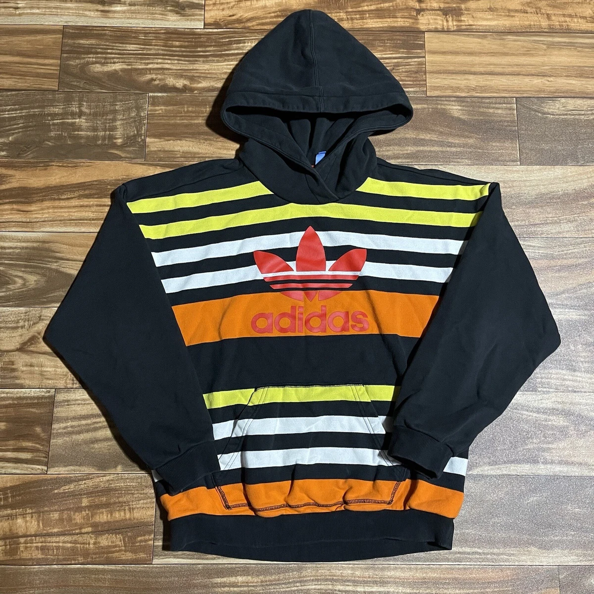 Adidas Trefoil Striped Color Block Hoodie Sweatshirt Men s Size Medium M RARE