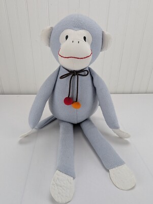 Pottery Barn Kids Blue Monkey Plush 25'' Stuffed Animal 2012 PBK White Face Ears