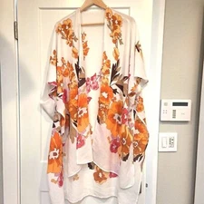 Floral Wrap Women's Shawl Crepe Material Orange Brown Fall