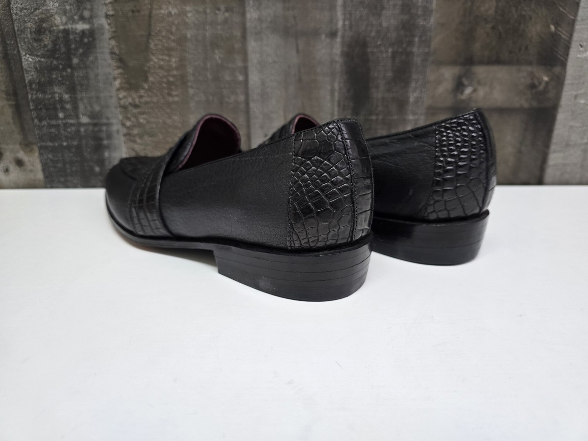 Alligator Accented Black Loafers by David Espinoza Size 6.5 