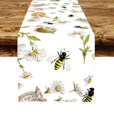 Bee Yellow Daisy Floral Table Runner Kitchen Dining Coffee Table Decoration