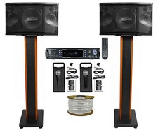 Pair Rockville KPS80 800w Karaoke/Pro Speakers Bluetooth Amp 36" Stands 2 Mics