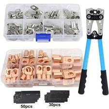 140PCS Cable Lugs Copper Ring Crimp Terminal/Plier Car Battery Wire Connectors