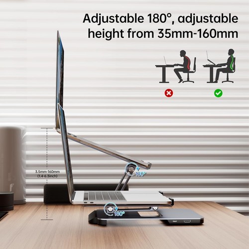 Laptop Stand with 6-in-1 USB-C Hub – 4K HDMI, 4 USB 3.0, 100W PD, Aluminum, NEW - Picture 2 of 8