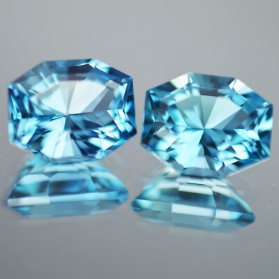 10.73Cts Natural Fabulous Baby Blue Topaz Fancy Octagonal Cut  Matching Pair
