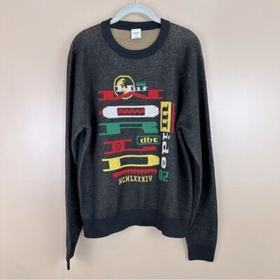 Huf Mens Black Get Up Jacquard Knit Sweater Medium Colorful EUC Streetwear