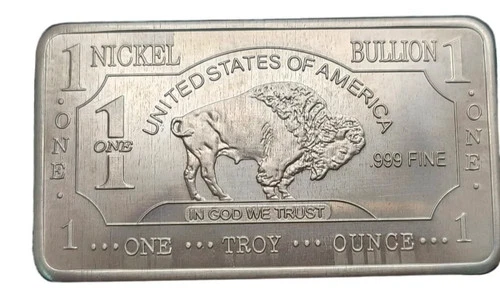 10x Nickel Buffalo 1 Oz .999 Fine Nickel Bullion Bar 1 Ounce (10oz Total)