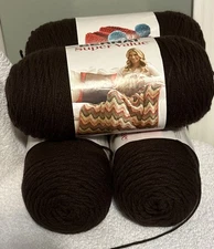 Bernat Super Value Yarn 7oz 426 Yds Ea. Chocolate 53013 #4 Weight Med. Lot Of 4