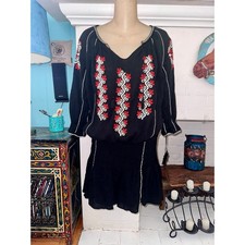 ULLA JOHNSON BLACK 100% COTTON GAUZE EMBROIDERED PEASANT DRESS 2