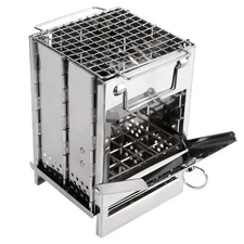 Wood Burning Folding Camp Stove Stainless Steel Grid, Portable Collapsible Ba...