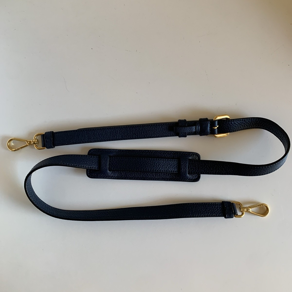 Navy Leather Prada Replacement Strap with Gold Hardware 42in