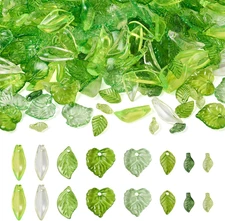 320Pcs Acrylic Green Leaf Charms 8 Styles Kawaii Dangle Leaf Beads Plant Charms