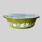 Vintage Pyrex Spring Blossom Crazy Daisy Green 1 PT Casserole Dish [961]