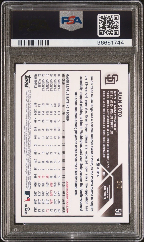 5/5 - Juan Soto 2023 Topps Japan Edition Red PSA 10 Pop 1 - Image 2 of 3