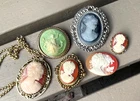 Vintage CAMEO BROOCH PIN LOT Mermaid Girl Dolphin Profiles Acrylic Plastic Metal