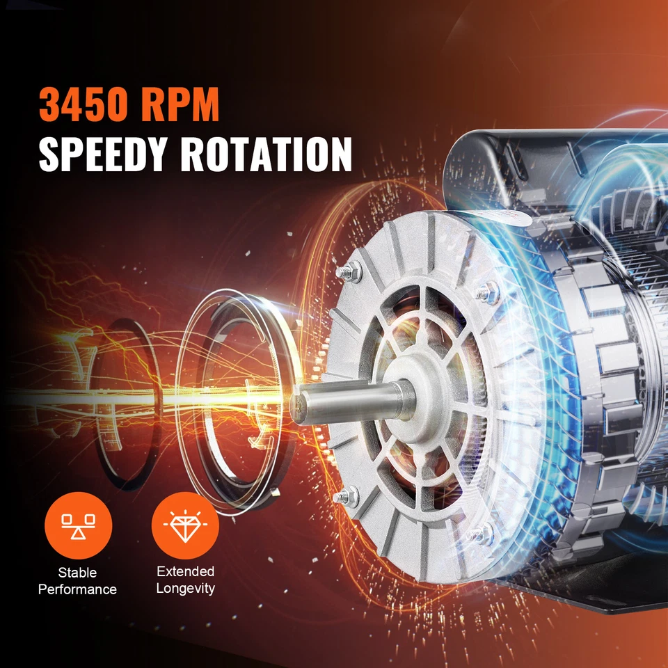 Uimoso 5HP SPL Air Compressor Motor 230V 17.6A 3450RPM 56 Frame CW/CCW Rotation - Image 3 of 4
