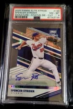 Spencer Strider 2020 Panini Elite Extra Edition status auto die cut #/28 PSA 8