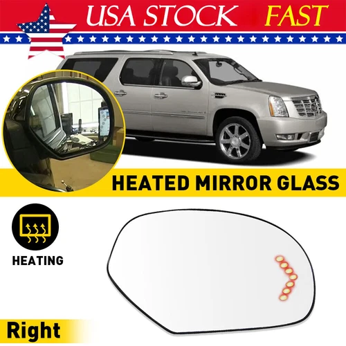 Right Passenger Side Mirror Glass Heated LED Turn Signal for Cadillac Chevy GMC