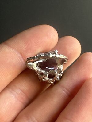 Bague Ancienne En Or Blanc 18k (750) Art Nouveau - Pierre Amétrine - Style Moderniste
