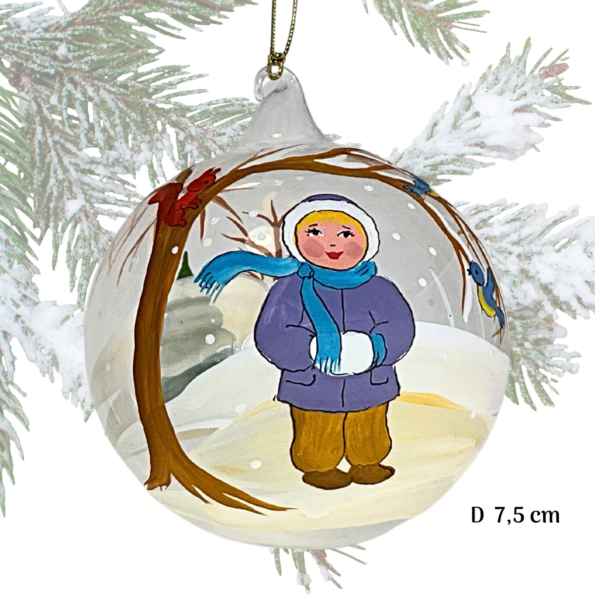 Boule De Noël En Verre Soufflé Main Peinte à La Main - Père Noël Sur Patins, Diamètre 9cm - GALIMPEX