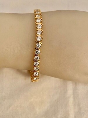 5.65 Ct Round Cut Simulated Diamond Tennis Link Bracelet 14K Yellow Gold Plated