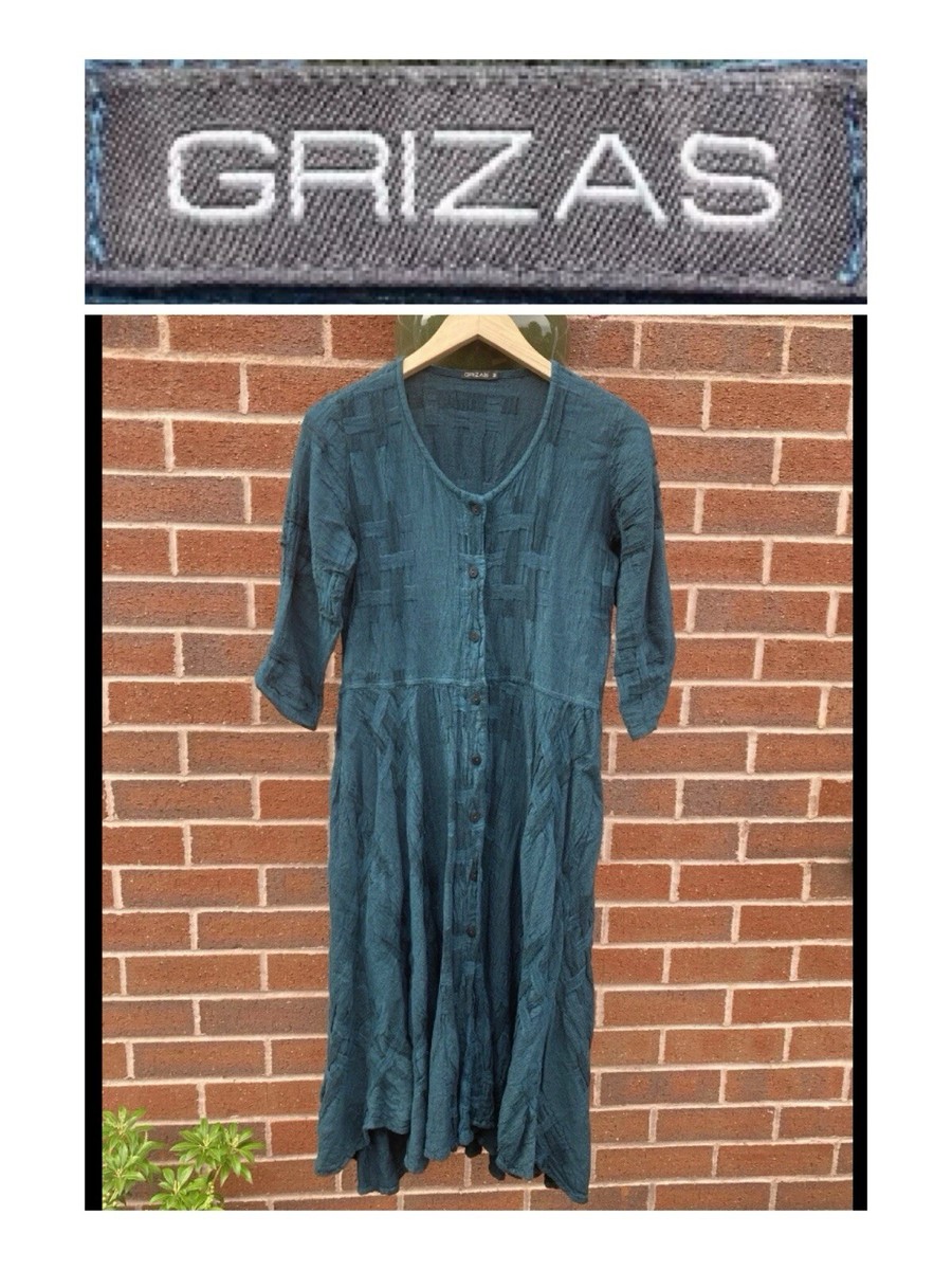 GRIZAS Linen Cotton Textured Woven Shirt Dress Medium 12