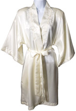 Vintage Wedding Satin Bath Robe S Bridal Applique Beaded Ivory Floral Bride 80s