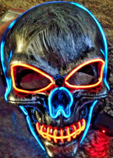 LED Light Up Costume Cosplay Red/Blue 3 Modes Halloween Skull Mask NEW