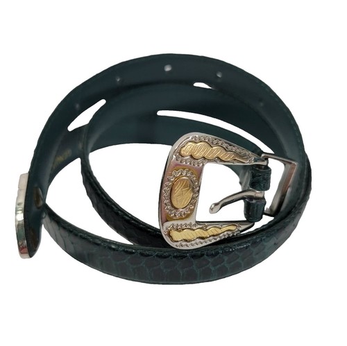 Paul Harris Genuine Snakeskin Skinny Hip Belt Slide Adjustable Silvertone Hook Snakeskin Skinny Brown Belts for Women for sale | eBay main image 3