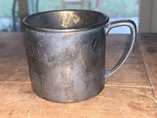 VTG MCM Oneida Silverplate Baby Cup Mug ABC 123 Alphabet Faces 2.5"T 2.75 Diam